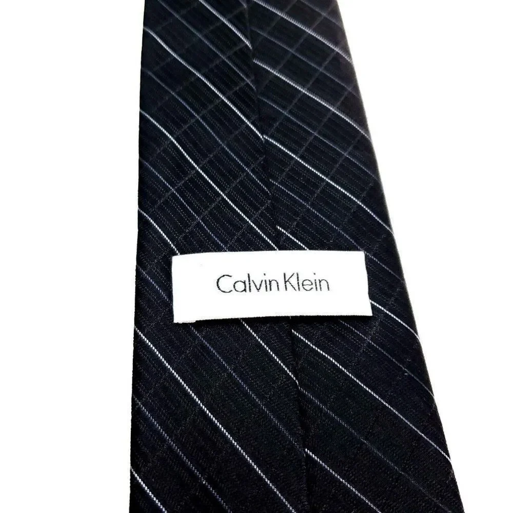 Calvin Klein Silk Tie Woven Black‎ White Plaid Extra Short Skinny